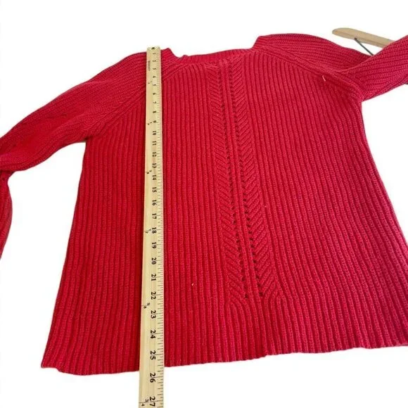 Lucky Brand Crew Neck Pointelle Ribbed Pullover Sweater Red Small NEW Womens - Picture 7 of 11